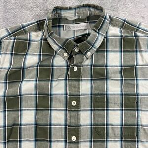 OUTERKNOWN Button Down Shirt Mens Small Green Blue Plaid Organic Cotton Casual
